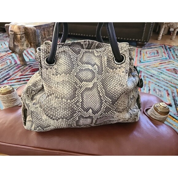 Vintage Furla Python Embossed Draw Leather Hand Bag Excell. Cond. Brown Neutral - Picture 2 of 12